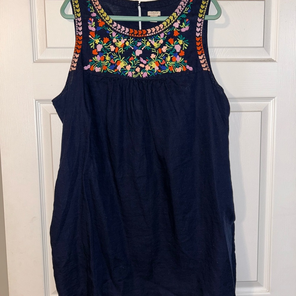 Navy Sleeveless Dress with Floral Embroidery